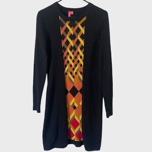 Charlotte Tarantola Knitted Midi Sweater Dress Black Women's Small Diamond Print